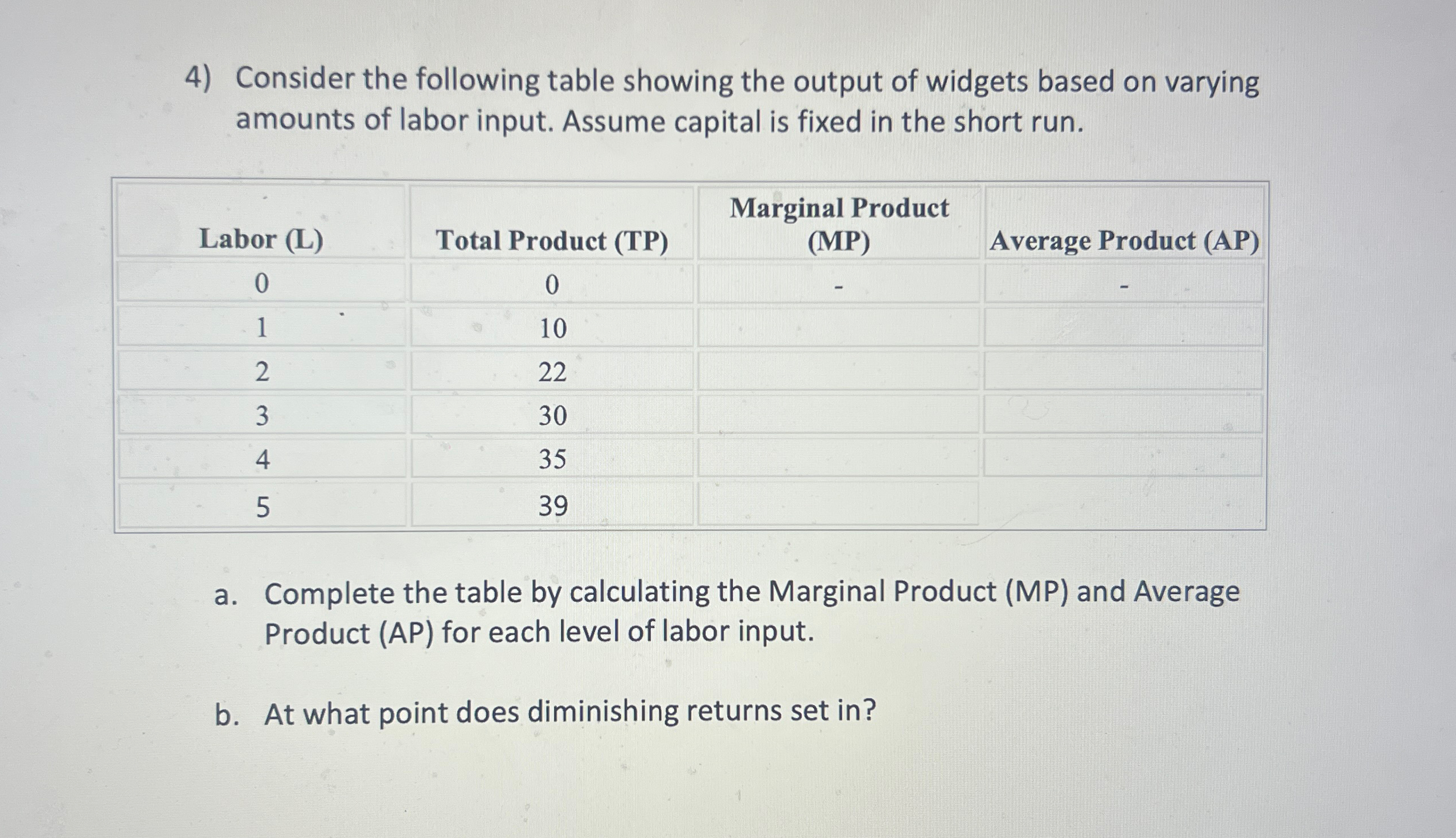 Solved Consider the following table showing the output of | Chegg.com
