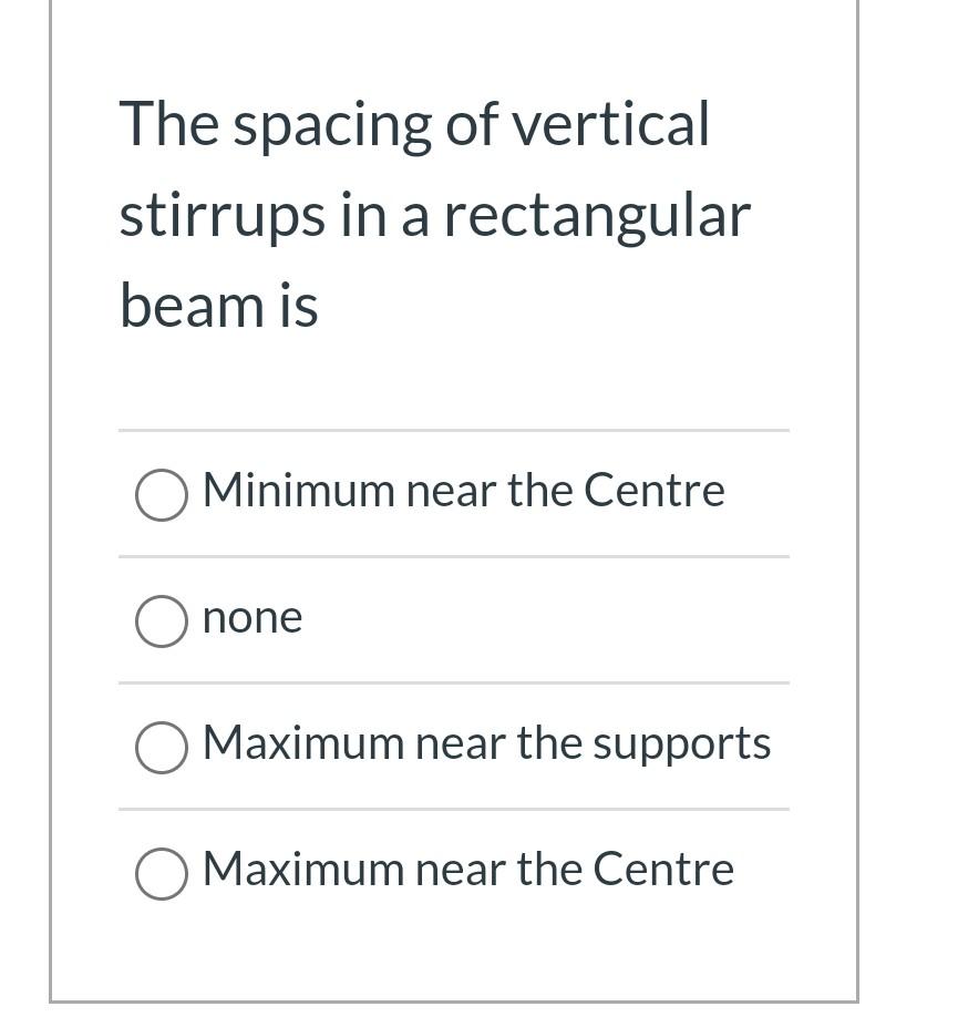 The Spacing Of Vertical Stirrups In A Rectangular Chegg 