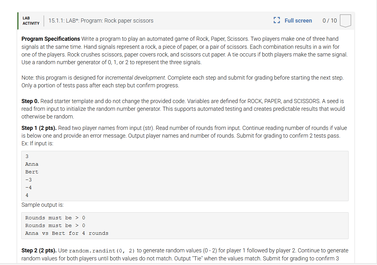 Solved Program Specifications Write a program to play an | Chegg.com
