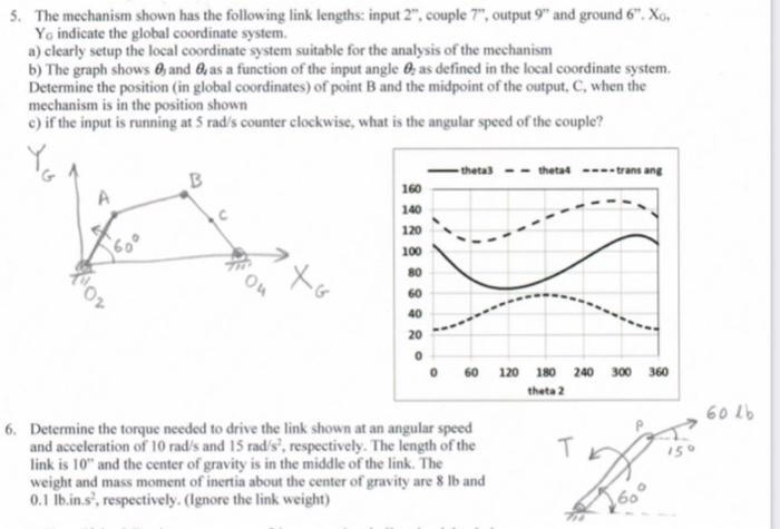 Solved 5. The mechanism shown has the following link | Chegg.com