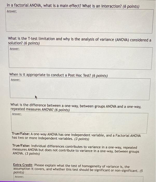 Solved In a factorial ANOVA, what is a main effect? What is | Chegg.com