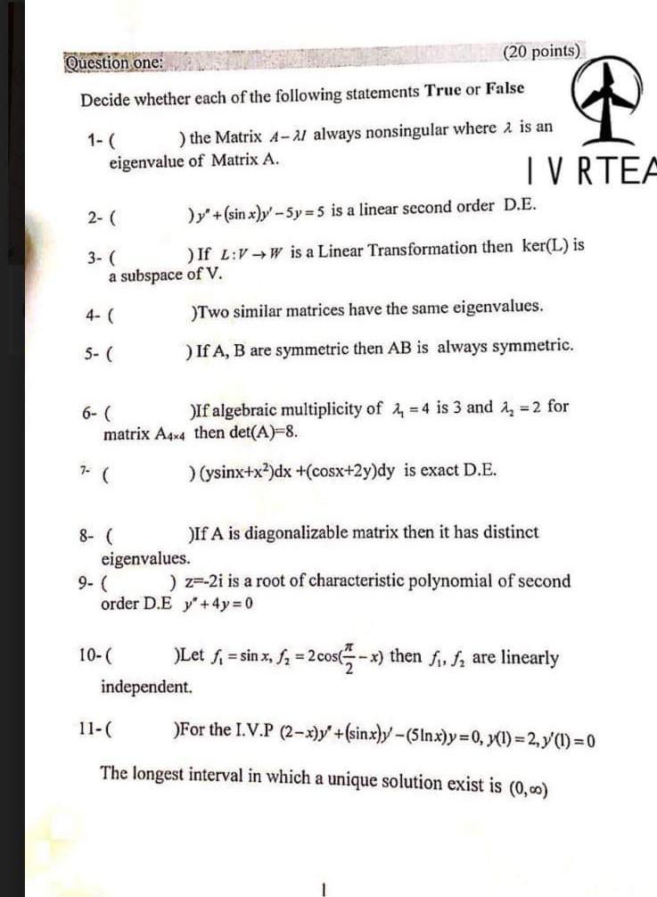 Solved Decide Whether Each Of The Following Statements True | Chegg.com