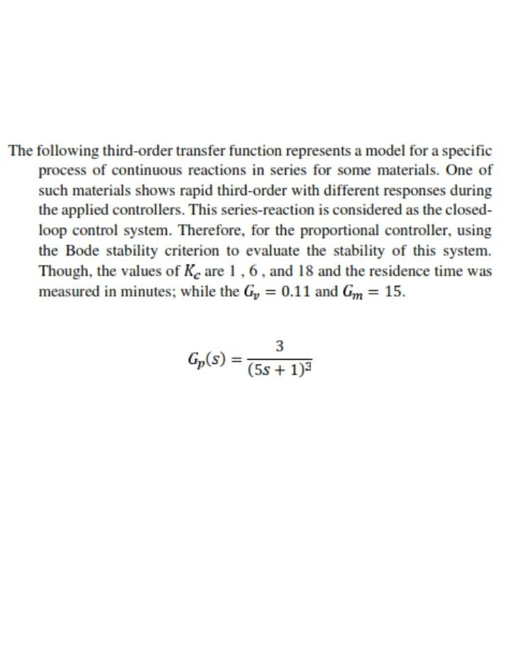 Solved The following third-order transfer function | Chegg.com