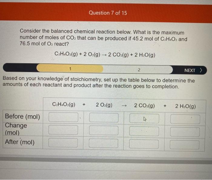 Solved Question 7 of 15 Consider the balanced chemical Chegg