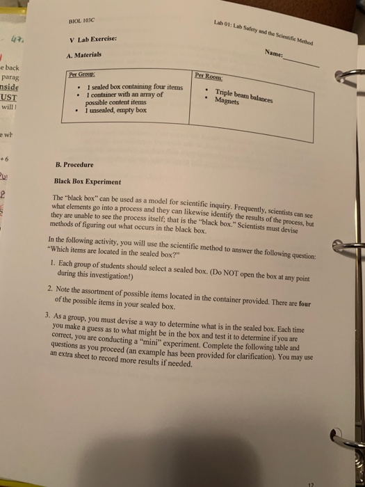 Lab 01: Lab Safety and the Scientific Method BIOL 104 | Chegg.com