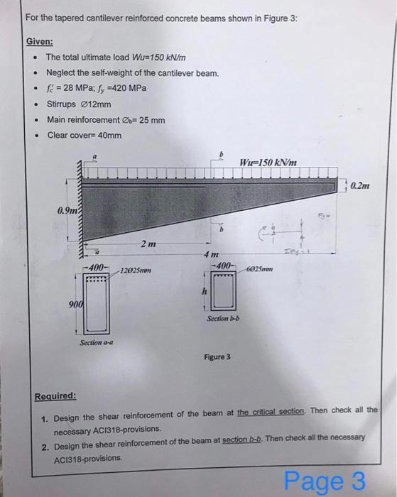 Solved For The Tapered Cantilever Reinforced Concrete Beams Chegg Com