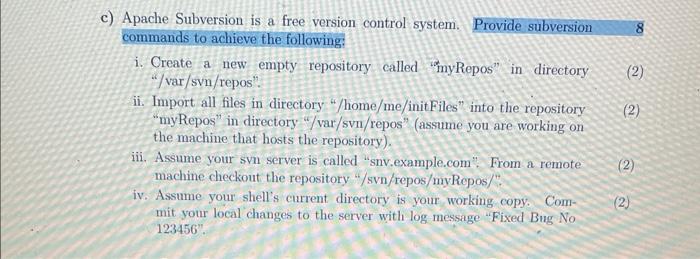 Solved c) Apache Subversion is a free version control | Chegg.com