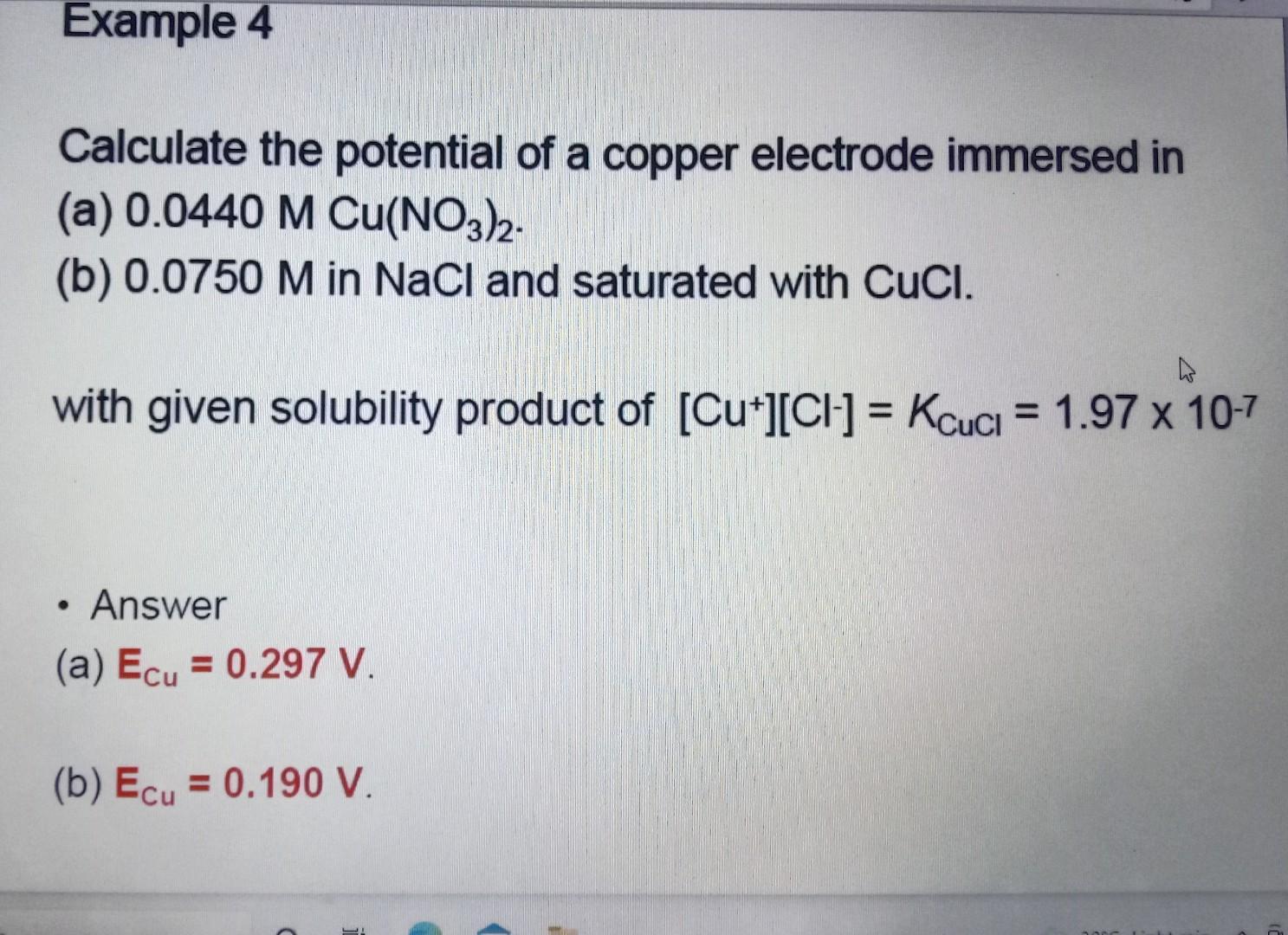Solved Calculate the potential of a copper electrode