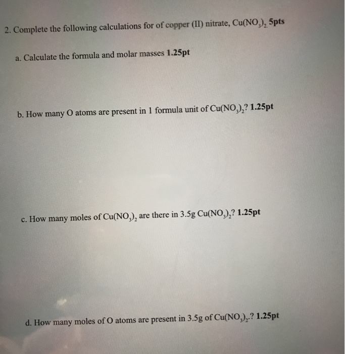 Solved 2. Complete the following calculations for of copper