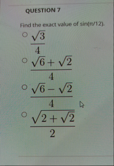 Solved QUESTION 7Find the exact value of | Chegg.com