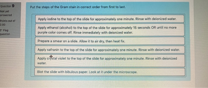 Solved Put the steps of the Gram stain in correct order from | Chegg.com
