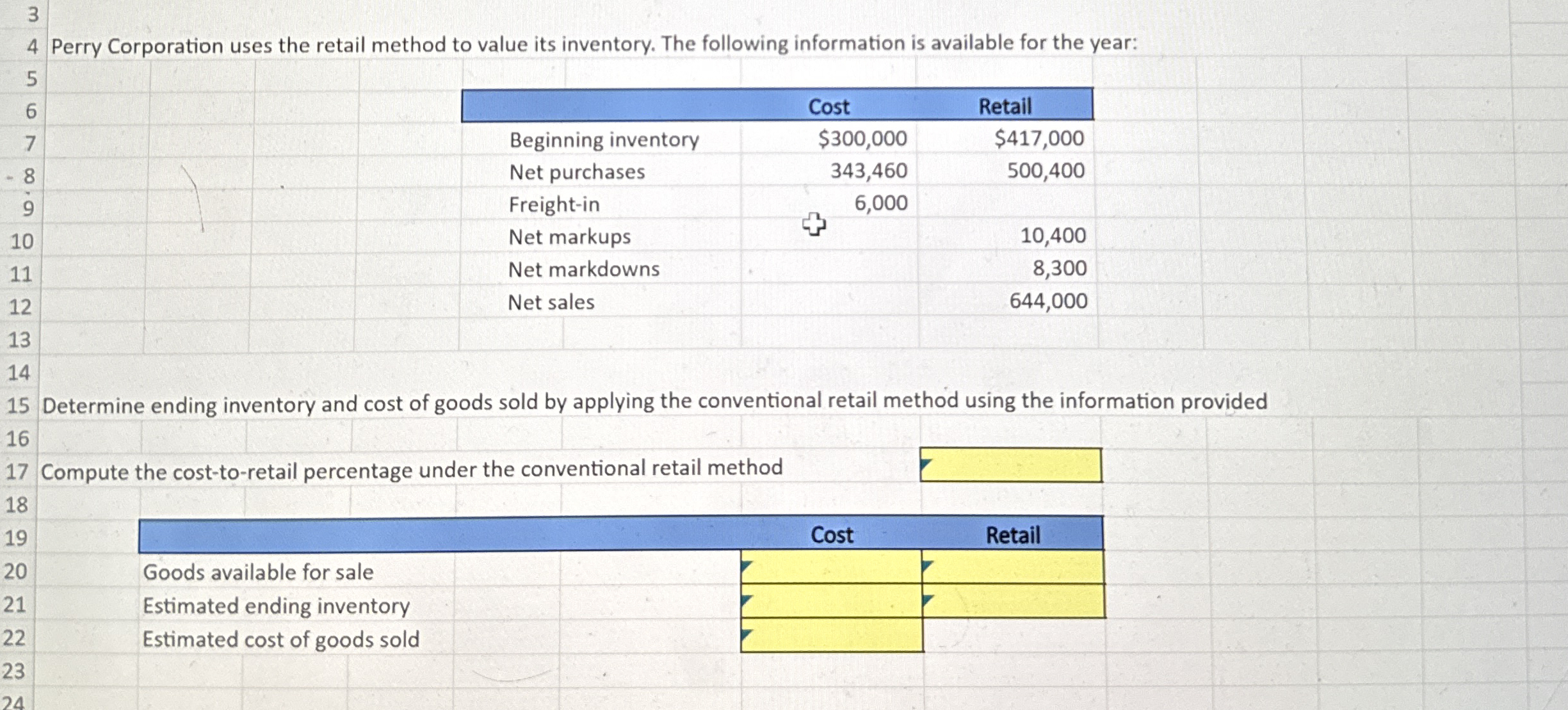 Solved Perry Corporation Uses The Retail Method To Value