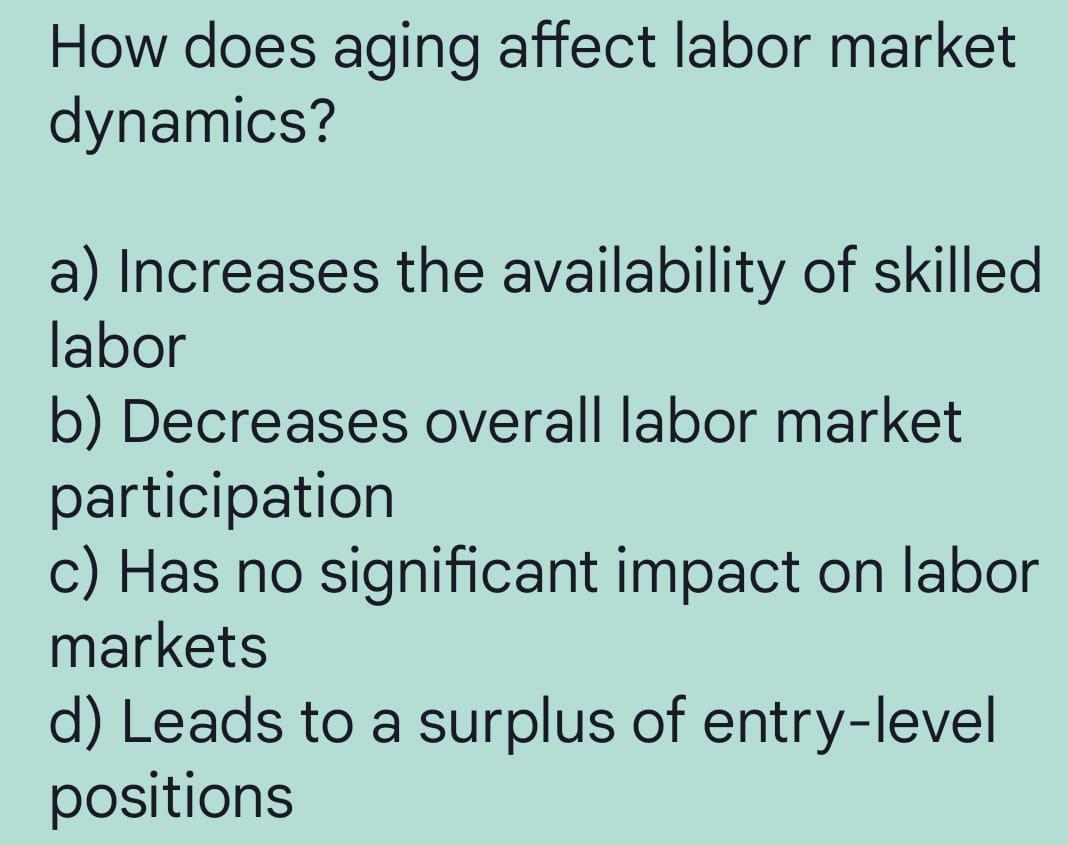 Solved How does aging affect labor market dynamics? a)