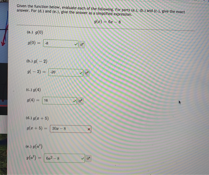 Solved Given the function below, evaluate each of the | Chegg.com