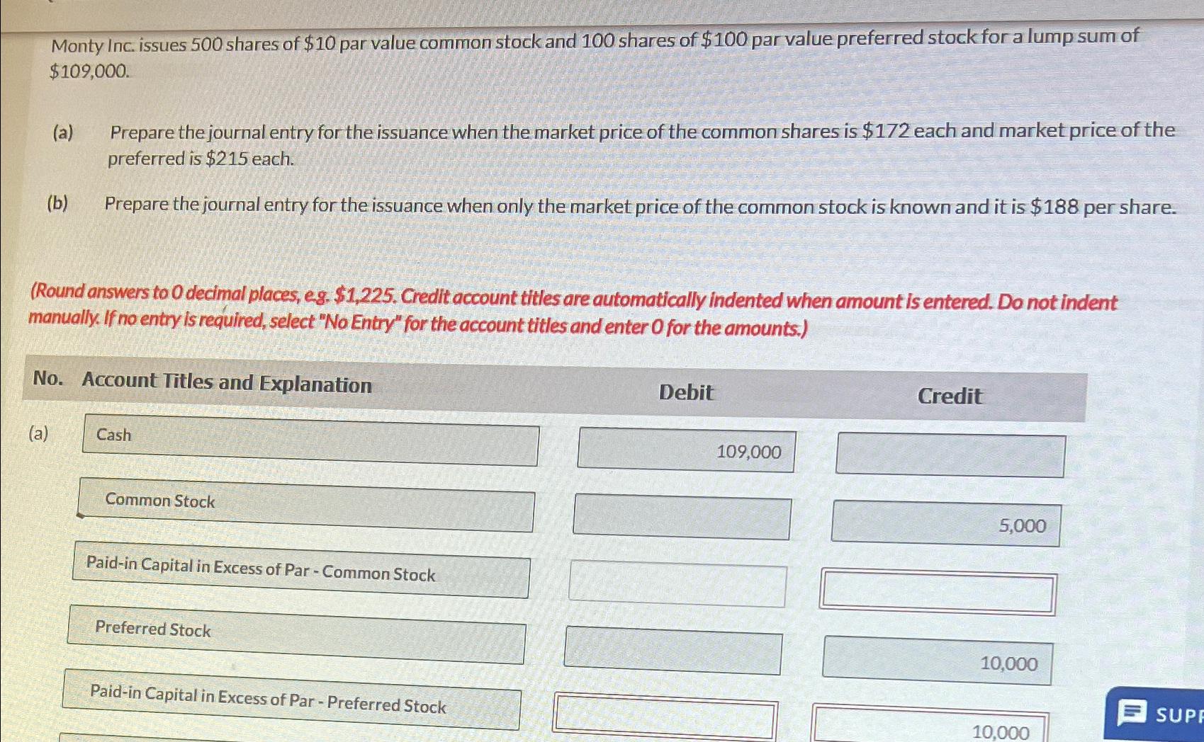 Monty Inc. issues 500 ﻿shares of $10 ﻿par value | Chegg.com