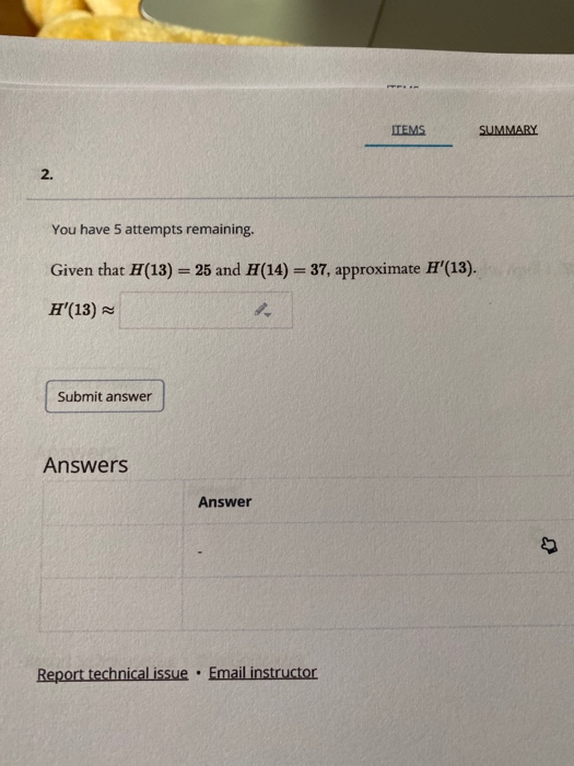 Solved TEMS SUMMARY 2. You have 5 attempts remaining. Given | Chegg.com