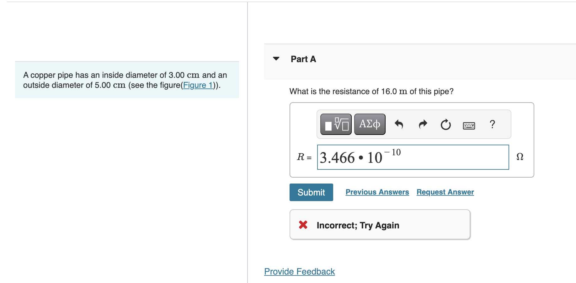 Solved A copper pipe has an inside diameter of 3.00 ﻿cm and