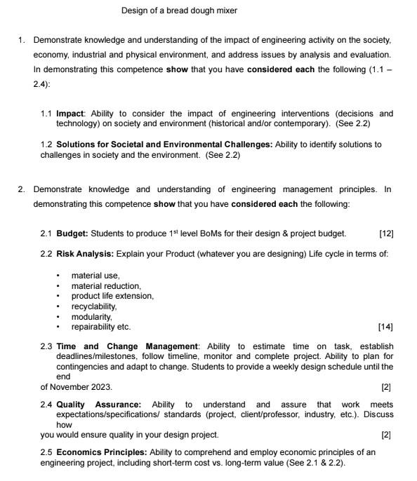 Engineering Knowledge Brief Examples Solved 1. Demonstrate knowledge and understanding of the | Chegg.com