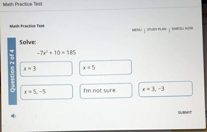 Solved Math Tests Solved Math Practice Test Math Practice Test MENU ENROLL NOW | Chegg.com