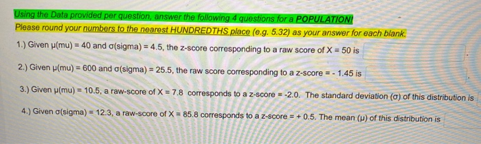 Solved Using The Data Provided Per Question Answer The F Chegg Com