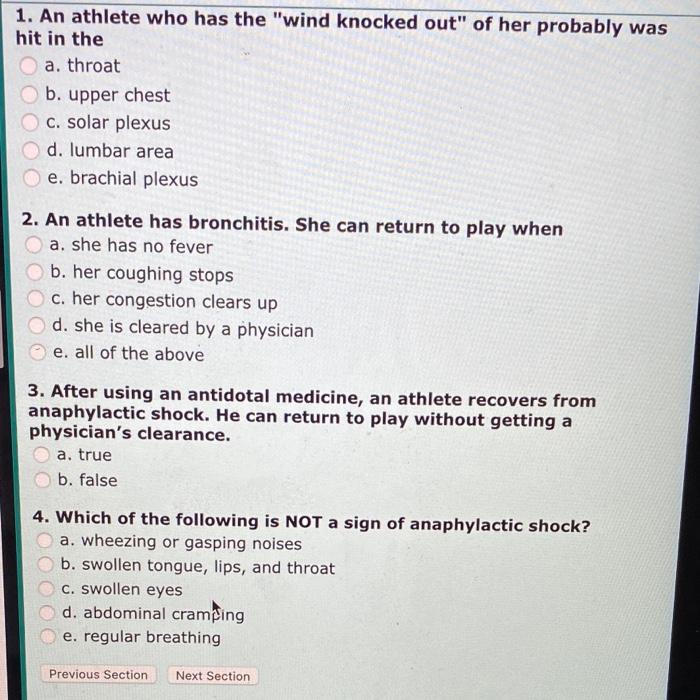 Solved 1. An athlete who has the "wind knocked out of her