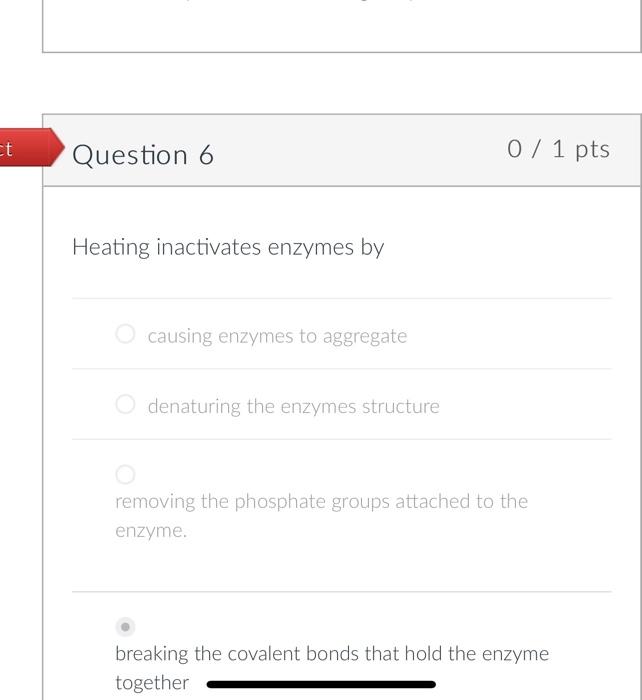 Solved et Question 6 0/ 1 pts Heating inactivates enzymes by
