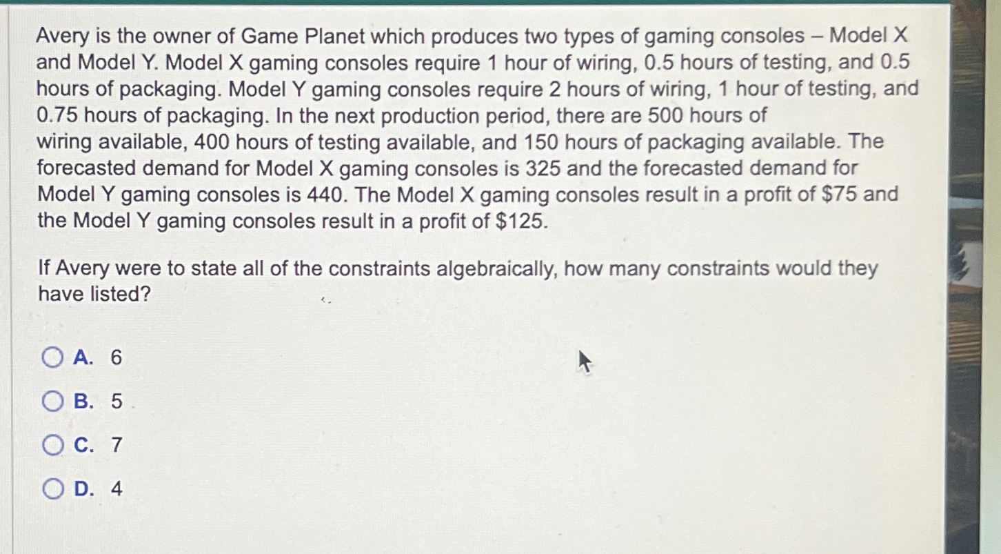 Solved Avery is the owner of Game Planet which produces two | Chegg.com