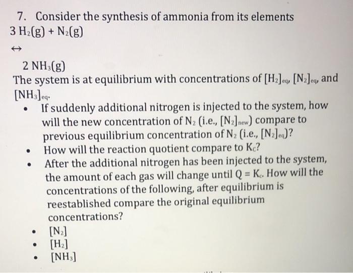 Solved 7. Consider the synthesis of ammonia from its | Chegg.com