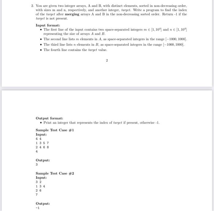 Solved 2. You Are Given Two Integer Arrays, A And B, With | Chegg.com