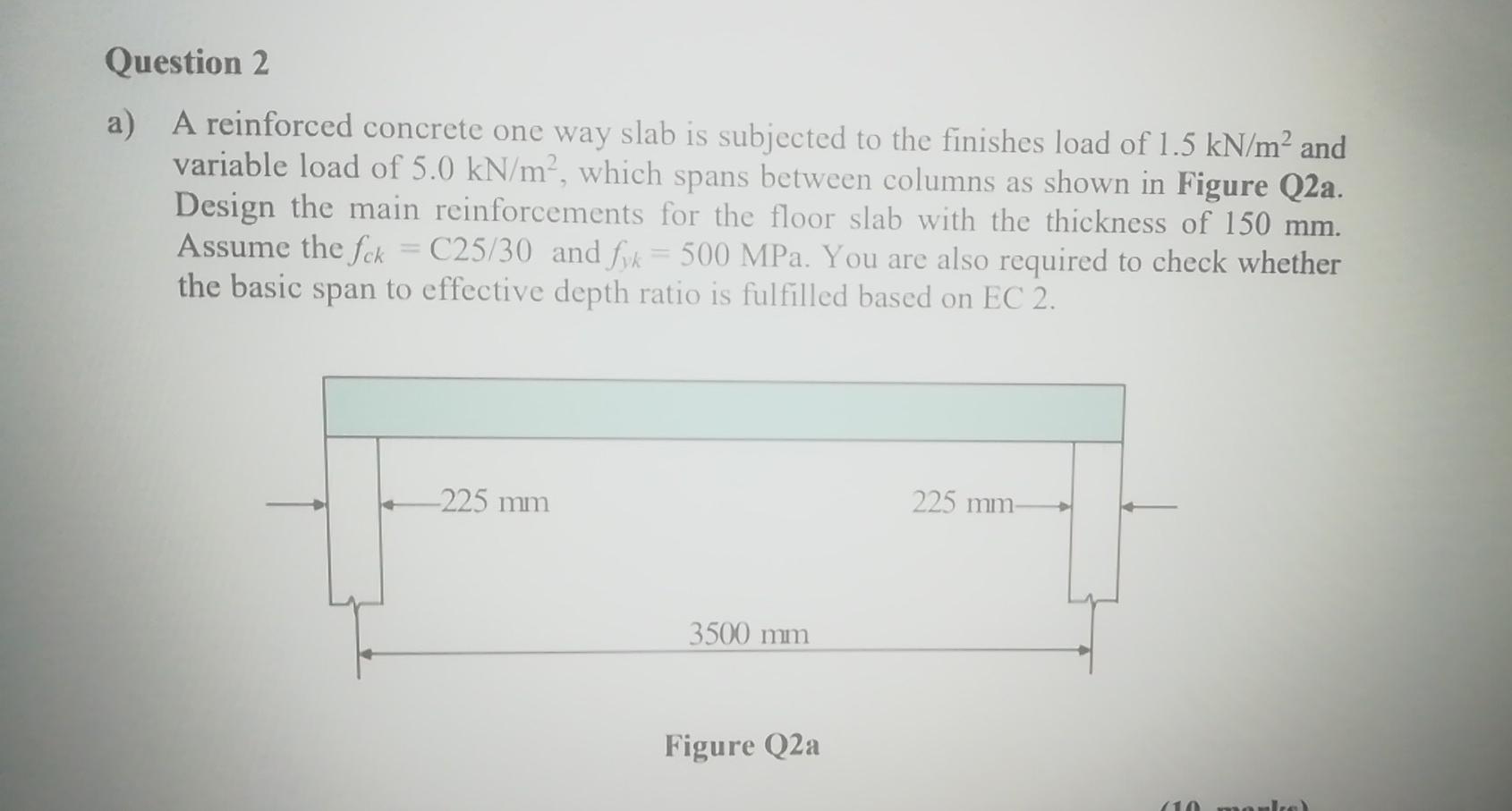 Solved Question 2 A) A Reinforced Concrete One Way Slab Is 