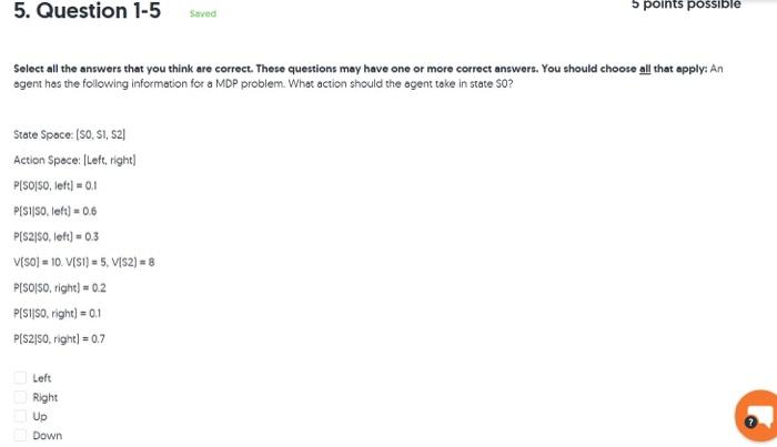 Solved 5. Question 1-5 Saved 5 points possible Select all | Chegg.com