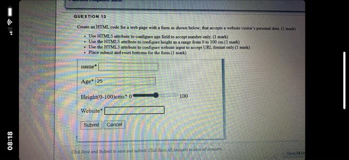 Solved QUESTION 13 Create an HTML code for a web page with a | Chegg.com