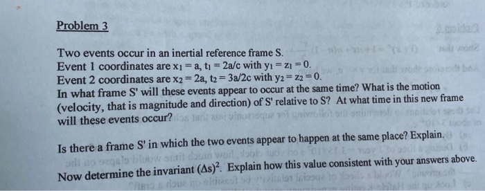 Solved Problem 3 Two events occur in an inertial reference | Chegg.com