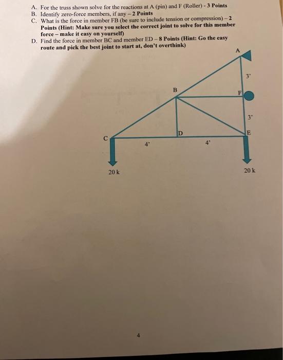 Solved A. For the truss shown solve for the reactions at A | Chegg.com
