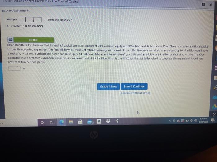 Solved Ch 10 End-of-chapter Problems - The Cost of Capital | Chegg.com