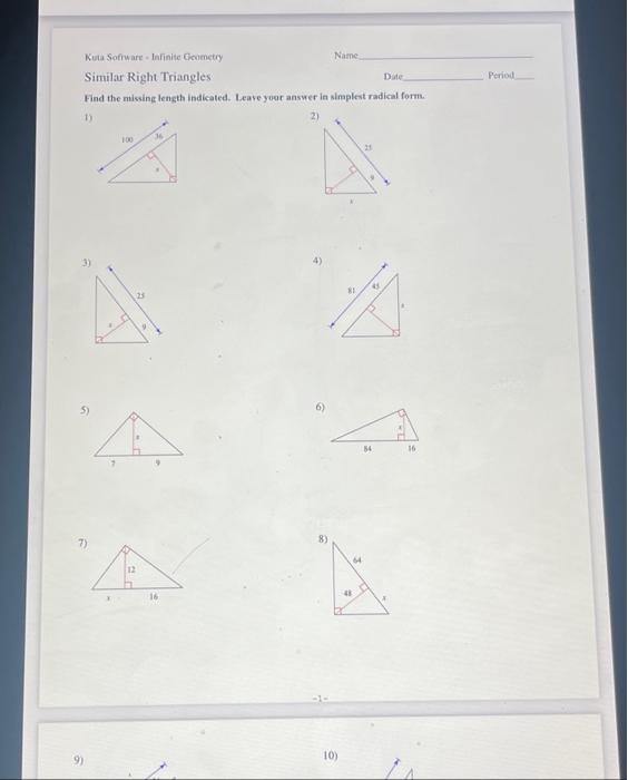 Solved Kuta Software Infinite Geometry Similar Right