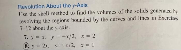 Solved Revolution About the y-Axis Use the shell method to | Chegg.com