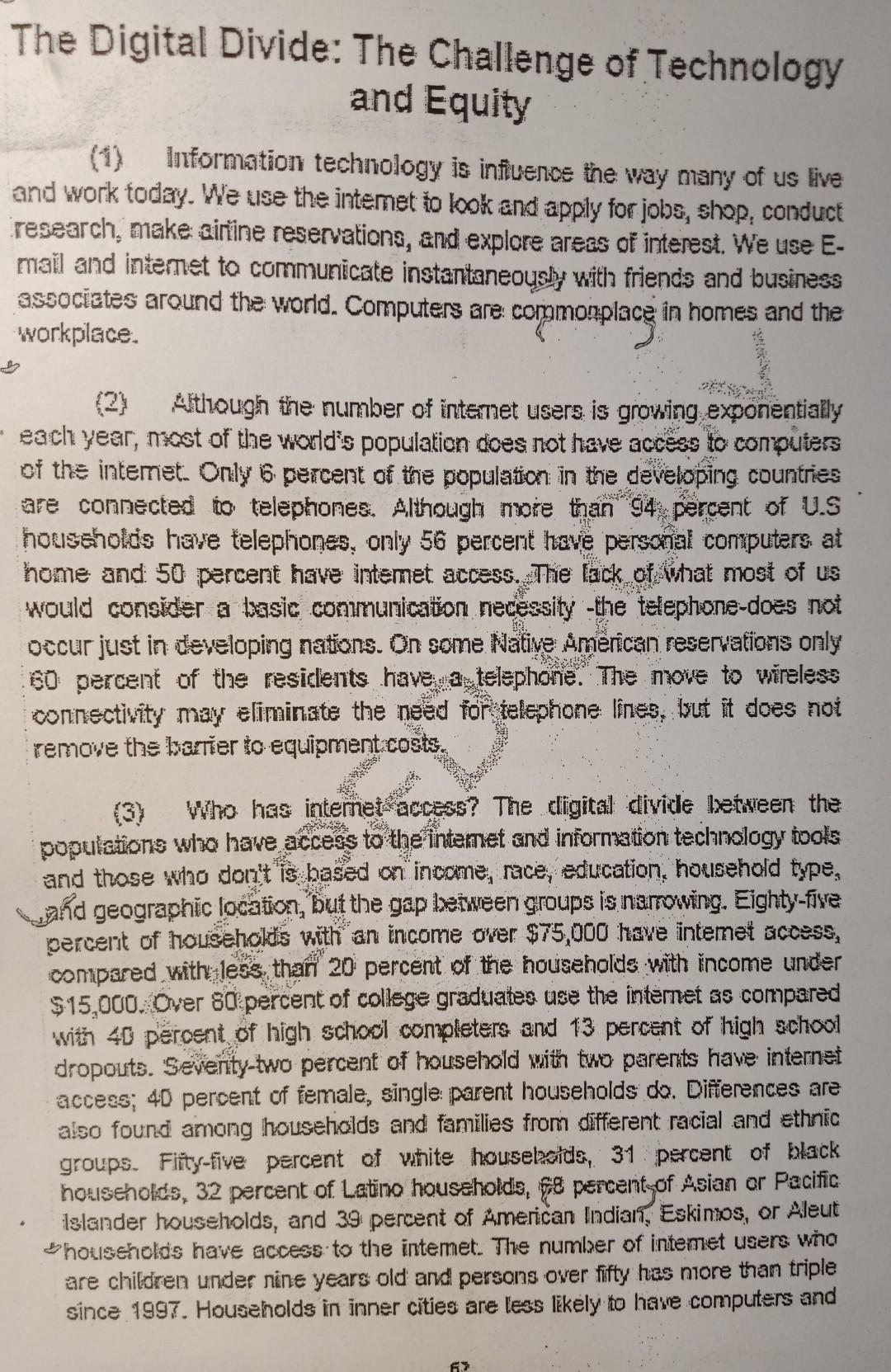 Solved The Digital Divide The Challenge of Technology and