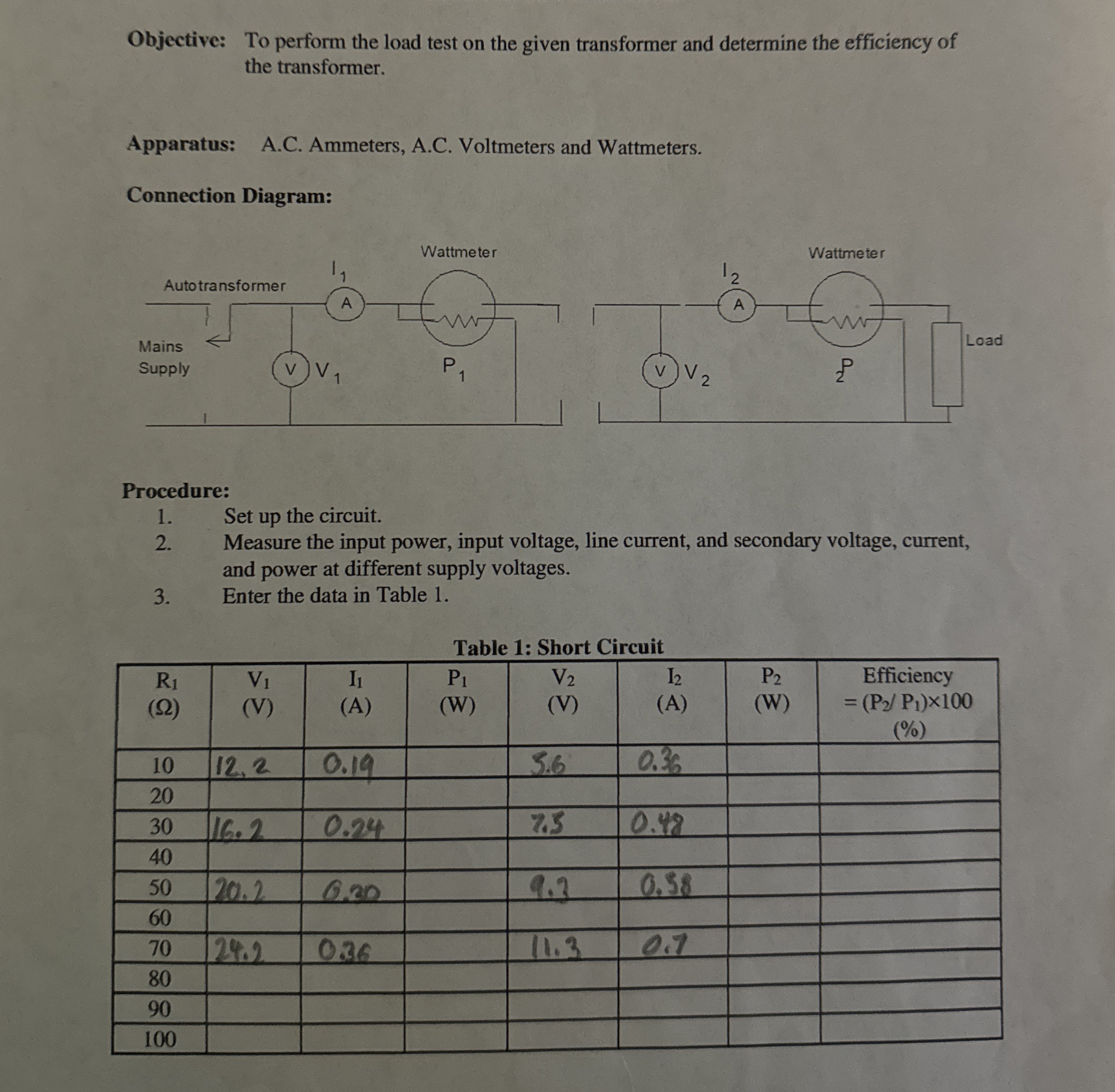 Calculations and ResultsCalculate the efficiency for