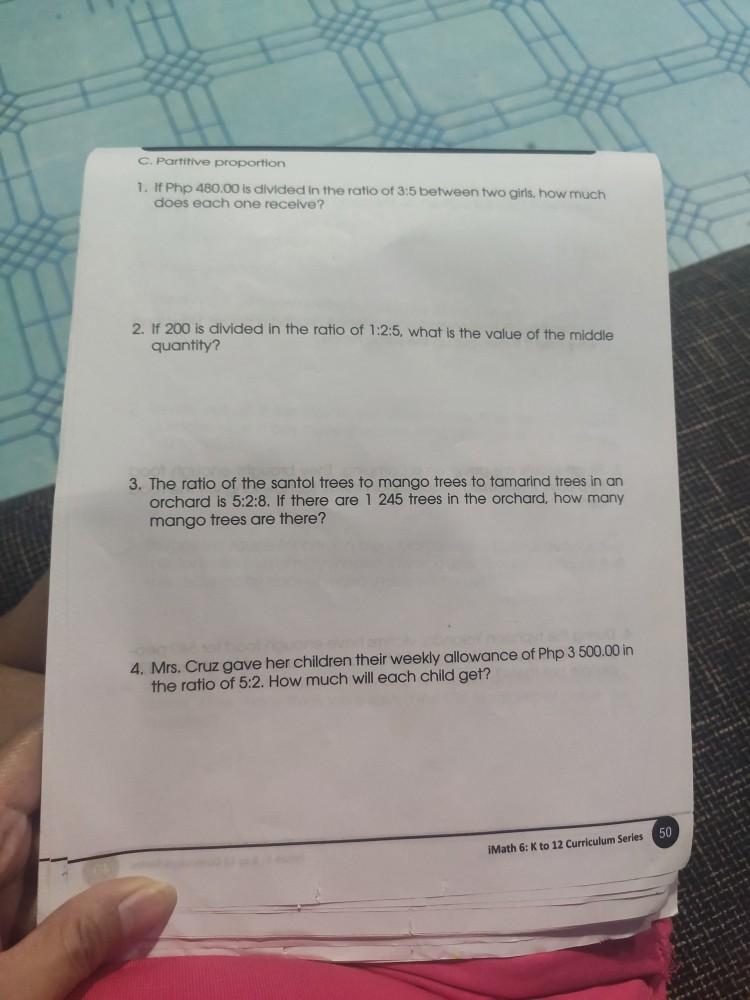 C Partitive Proportion 1 If Php 480 00 Is Divided Chegg Com