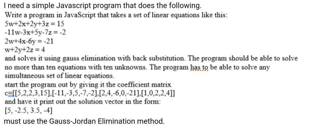 Solved I need a simple Javascript program that does the | Chegg.com