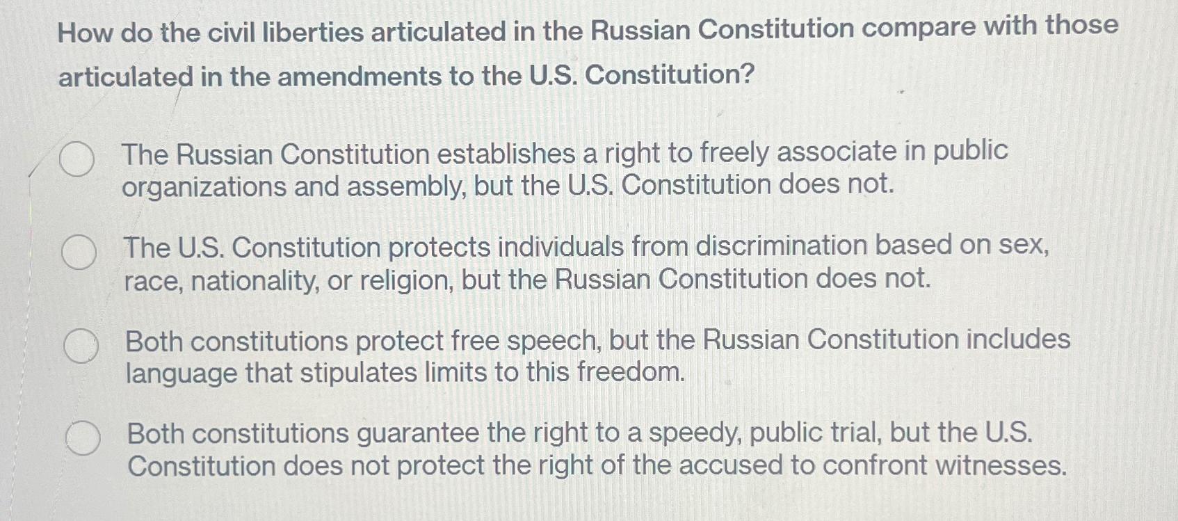 Solved How do the civil liberties articulated in the Russian | Chegg.com