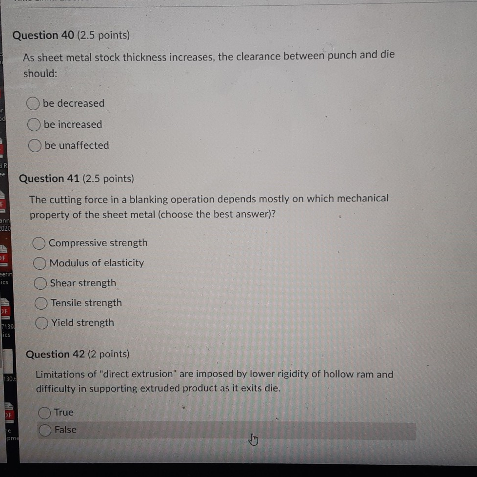 Sheet Metal Math Test Solved Question 40 (2.5 points) As sheet metal stock | Chegg.com