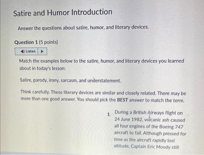 Satire and Humor Introduction Answer the questions | Chegg.com
