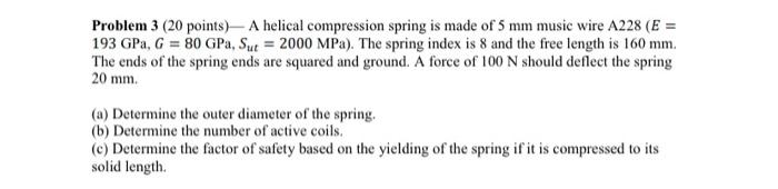 Solved Problem 3 (20 points)- A helical compression spring | Chegg.com