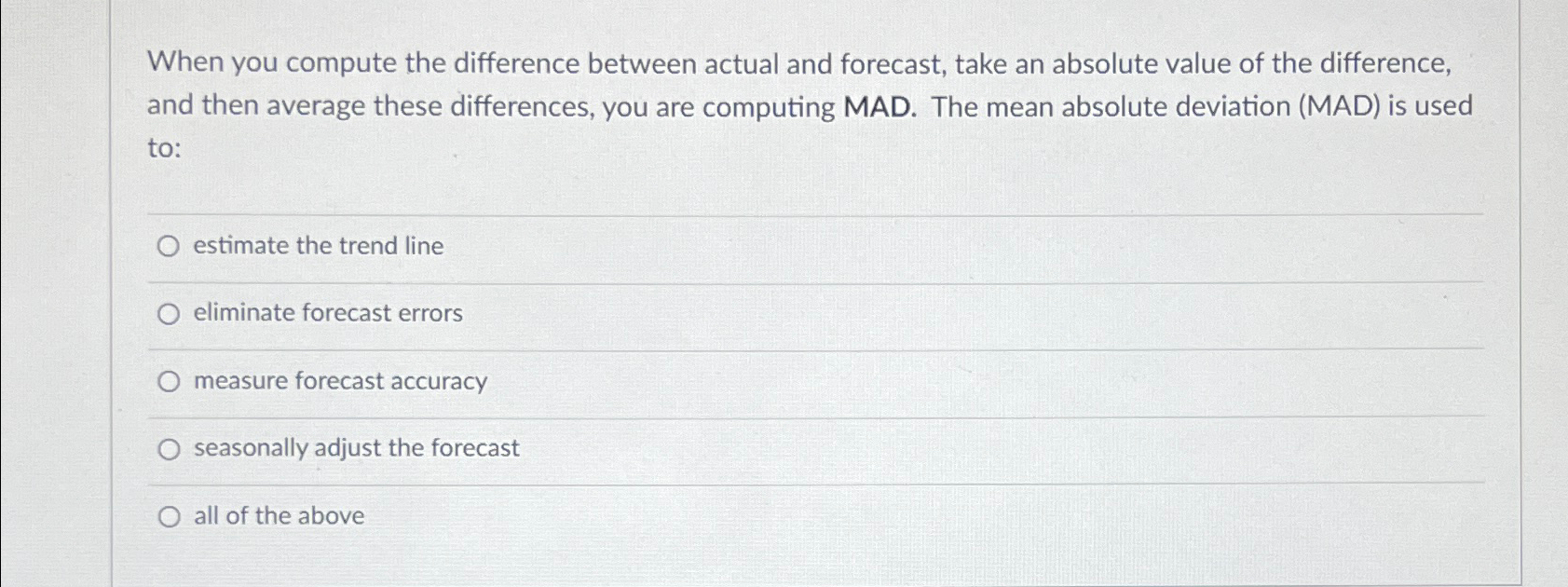 Solved When you compute the difference between actual and | Chegg.com