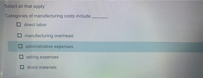 Solved Select all that apply Categories of manufacturing | Chegg.com
