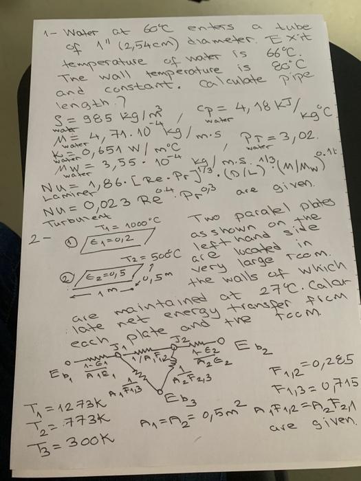 Solved 1- Water at 604C enters a tube of 1′′(2,54 cm) | Chegg.com