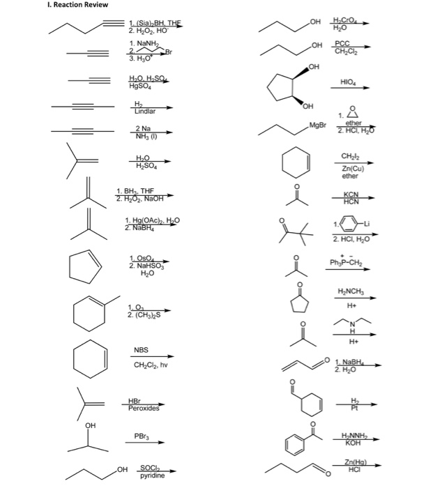 Solved I. Reaction Review 1. Sia, BH, THE 2. H2O2, HO 1. | Chegg.com