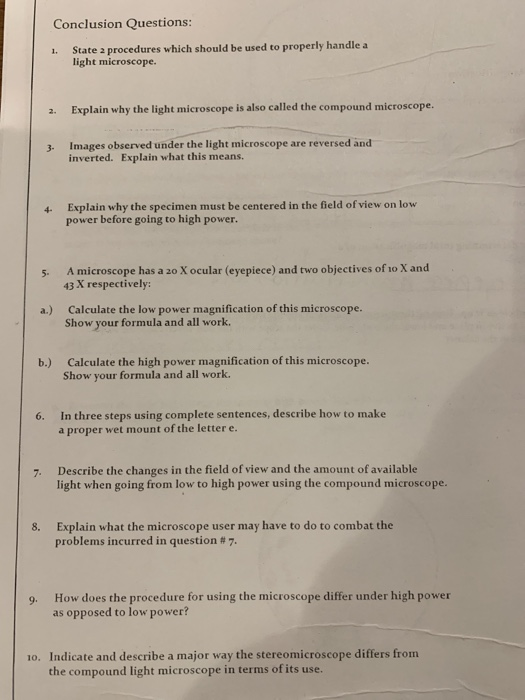Solved Conclusion Questions 1. State a procedures which